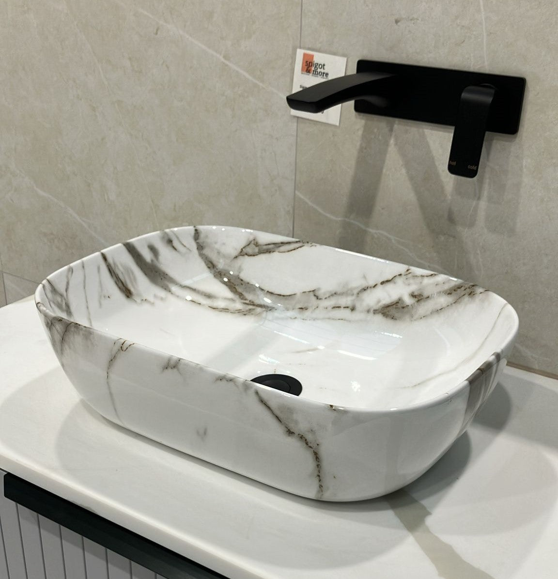 Top Counter Ceramic Basin with Glossy Marble Look 24007