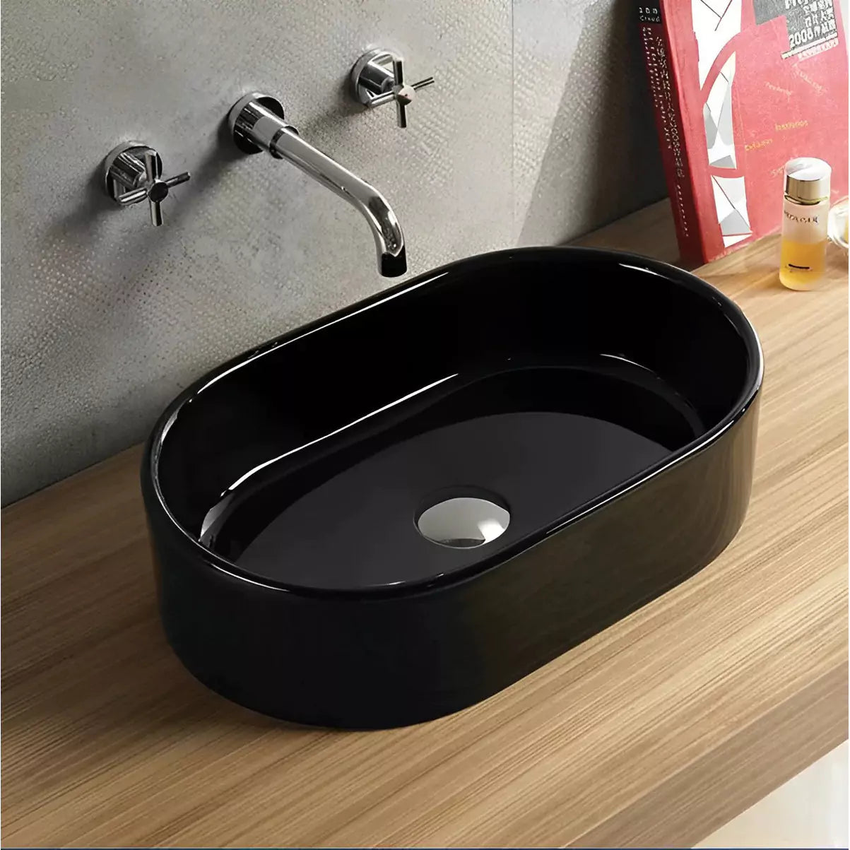 Above Counter Art Basin 550mm: Modern, Stylish Basin for Countertop Use-Gloss Black-PA5535B