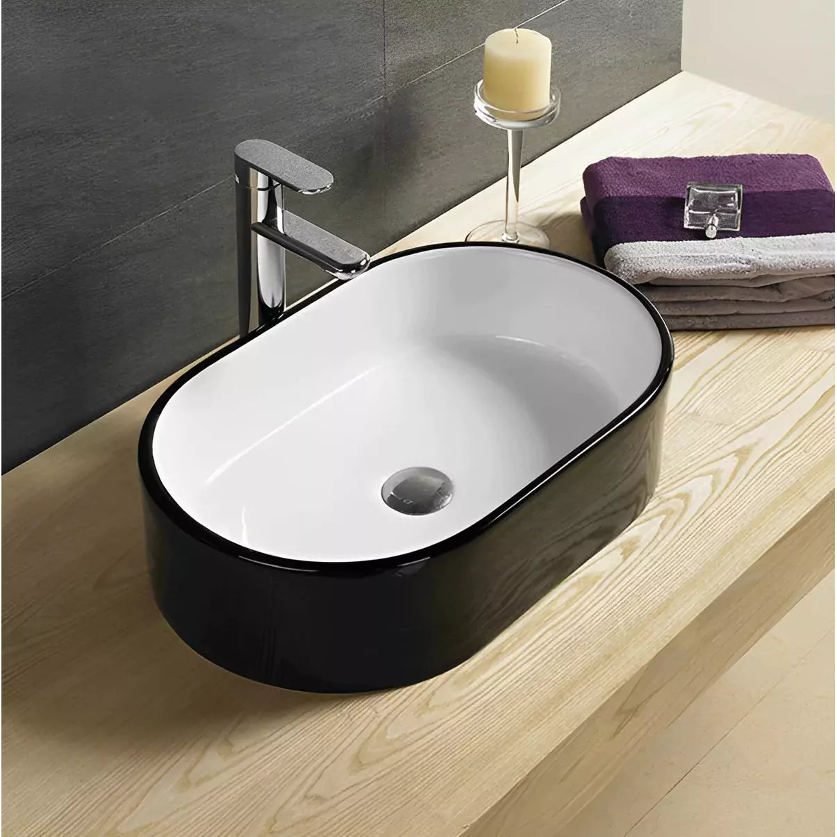 Above-counter art basin: Gloss black and white, 550mm-Gloss Black and White-PA5535BW