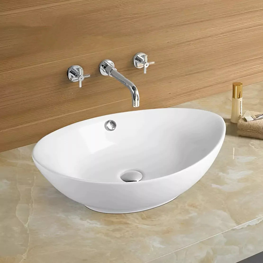 Above Counter Basin 570mm : Compact, Stylish Basin Perched Above The Counter-Gloss White-PA5839