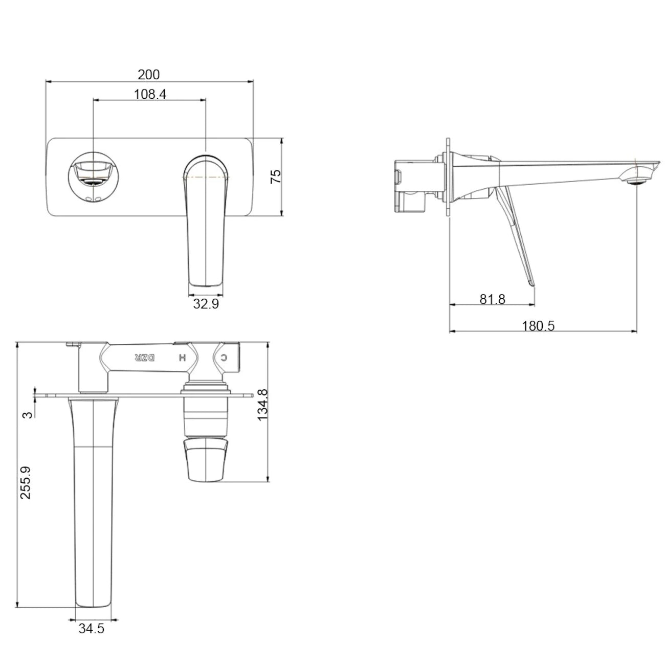 Wall-mounted mixer with spout for Au Square Bathtub/Basin-CH0159.BM