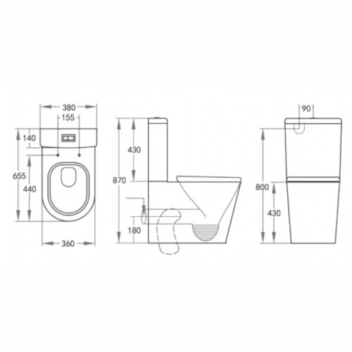 Avis Rimless Toilet Suite - Hygienic, Water-Efficient, and Stylish Bathroom Essential, size