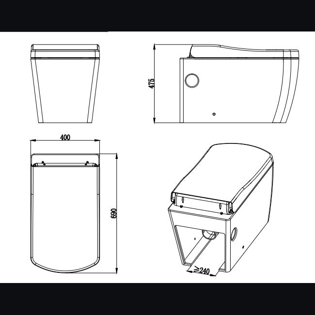 Smart Back-to-Wall Floor Toilet S-S300, size