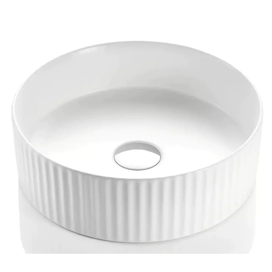 Bellevue Fluted Above Counter Basin 360mm: Stylish and Modern Design-Gloss White-BEL3636GW