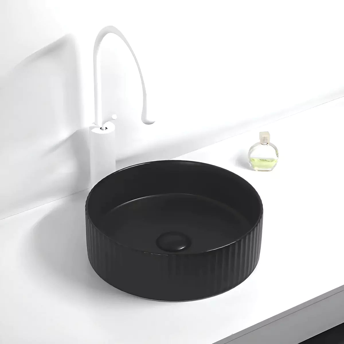 Bellevue Fluted Above Counter Basin 360mm: Stylish and Modern Design-Matte Black-BEL3636MB