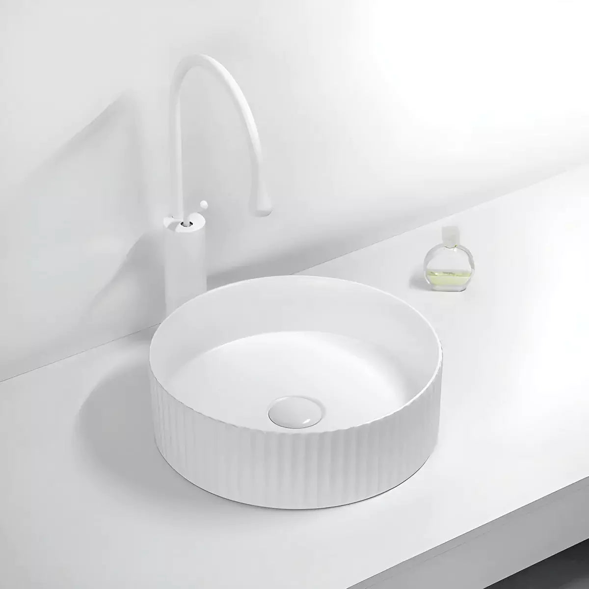 Bellevue Fluted Above Counter Basin 360mm: Stylish and Modern Design-Matte White-BEL3636MW