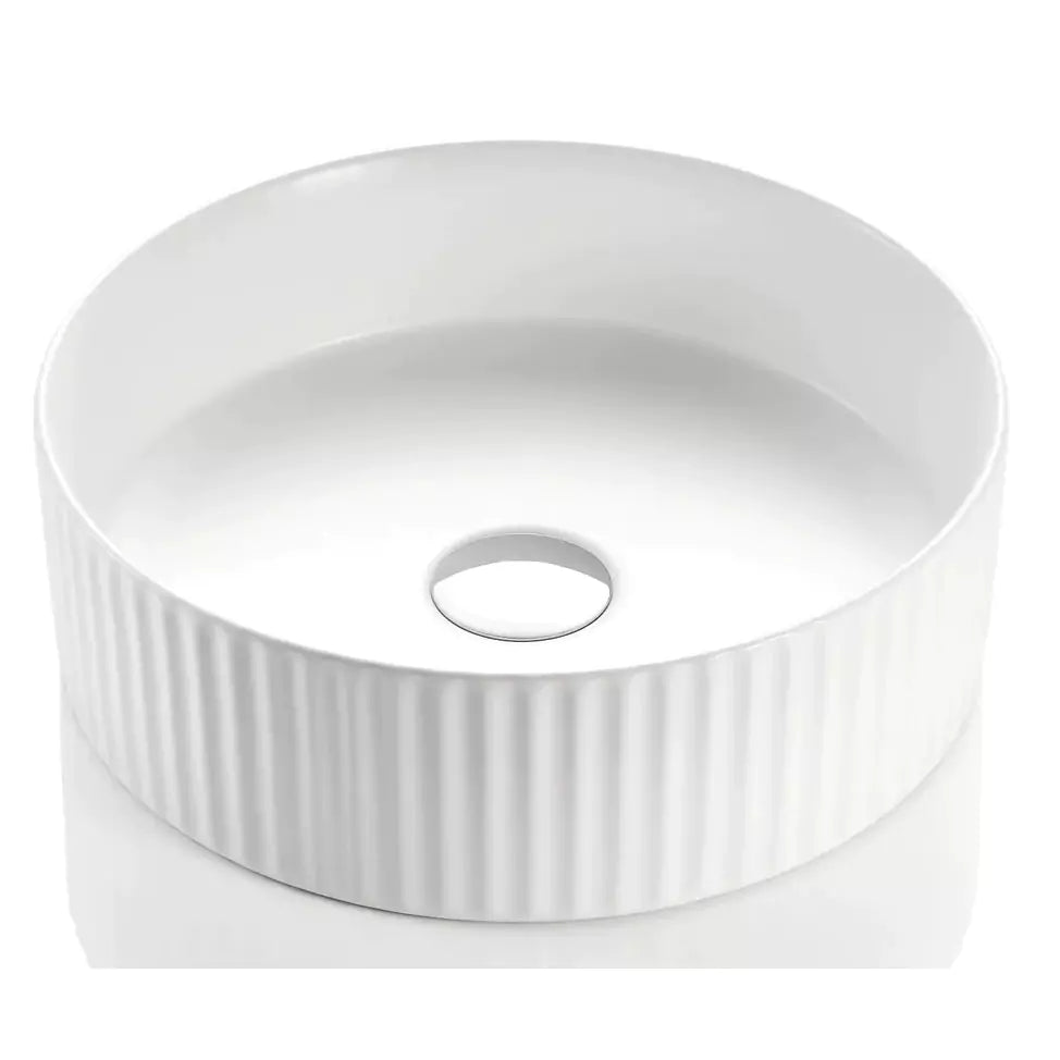 Bellevue Fluted Above Counter Basin 360mm: Stylish and Modern Design-Matte White-BEL3636MW