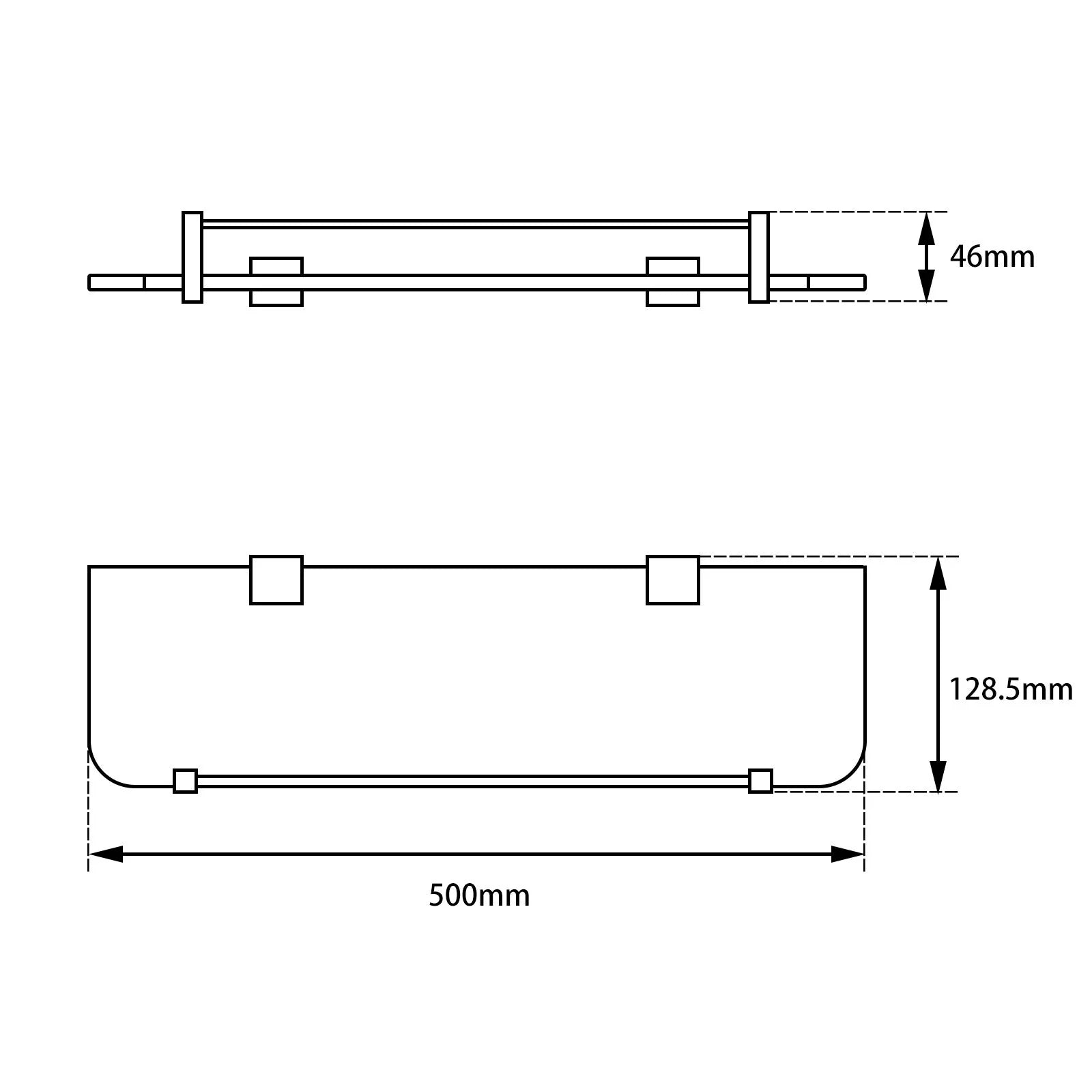 Blaze Glass Shelf Holder 500mm: Modern, Durable Bathroom Storage Solution-Chrome-CH6314_TR, 2