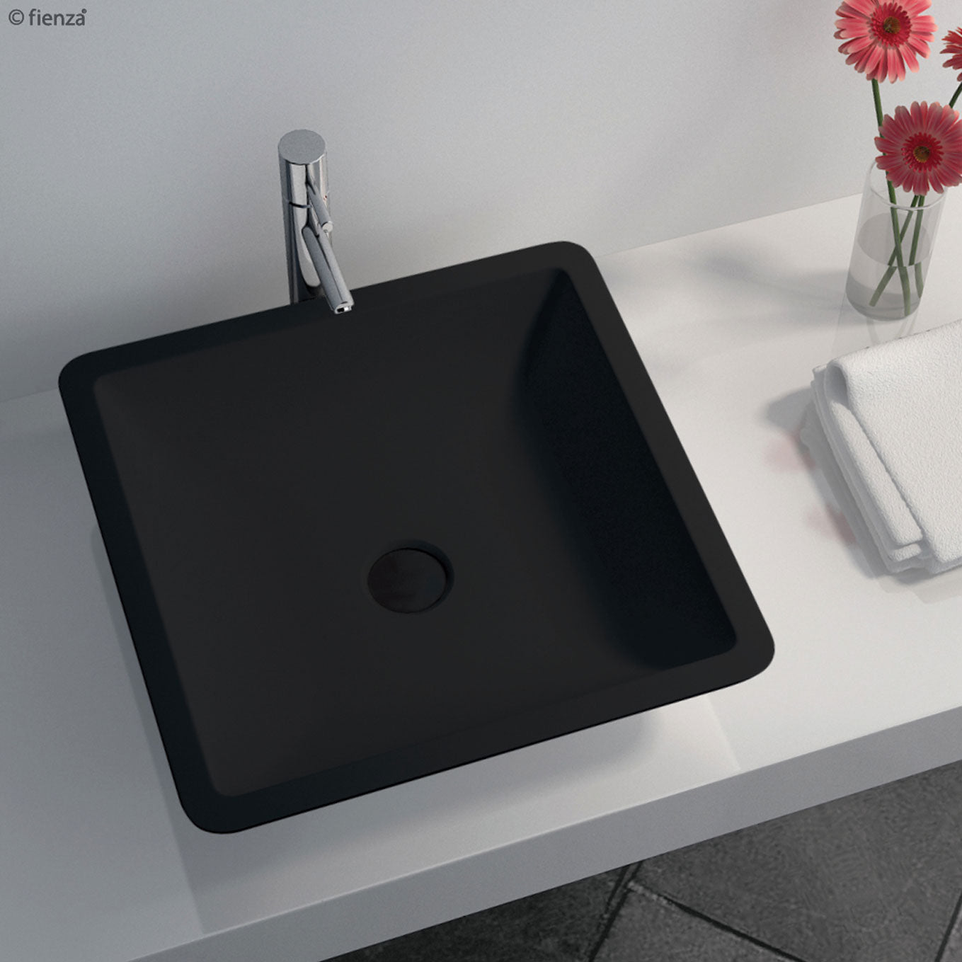 Fienza Classique 420 Matte Black Cast Stone Above Counter Basin