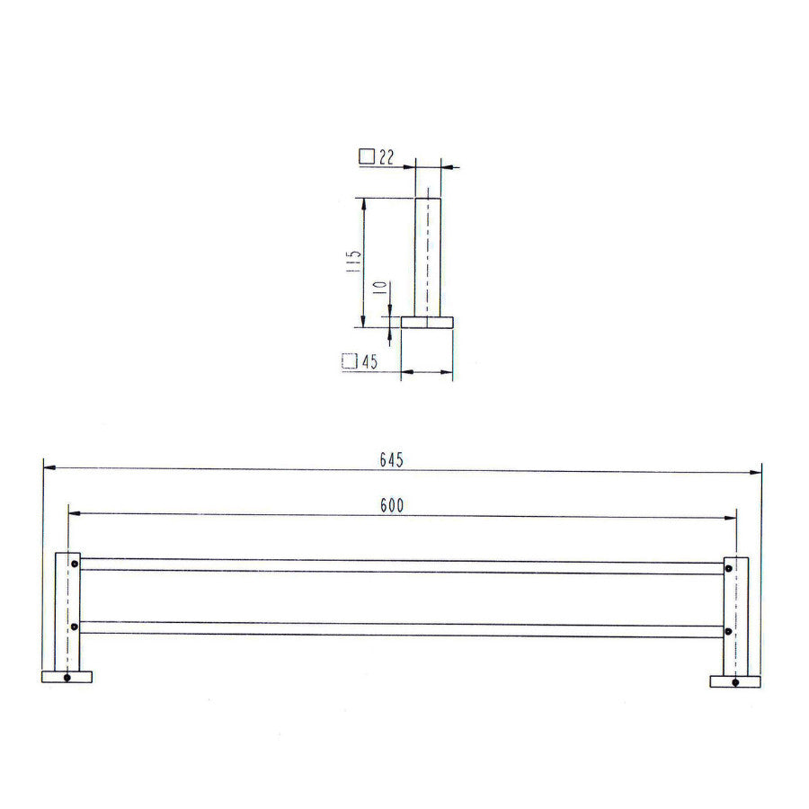 Square Double Towel Rail-300748, size