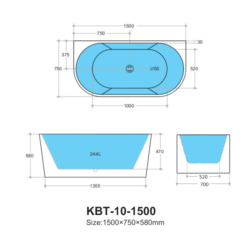 Elivia ELBT1500KBT-10-1500 Bathtub : Elegant Ergonomic and Durable for a Luxurious Bath, size