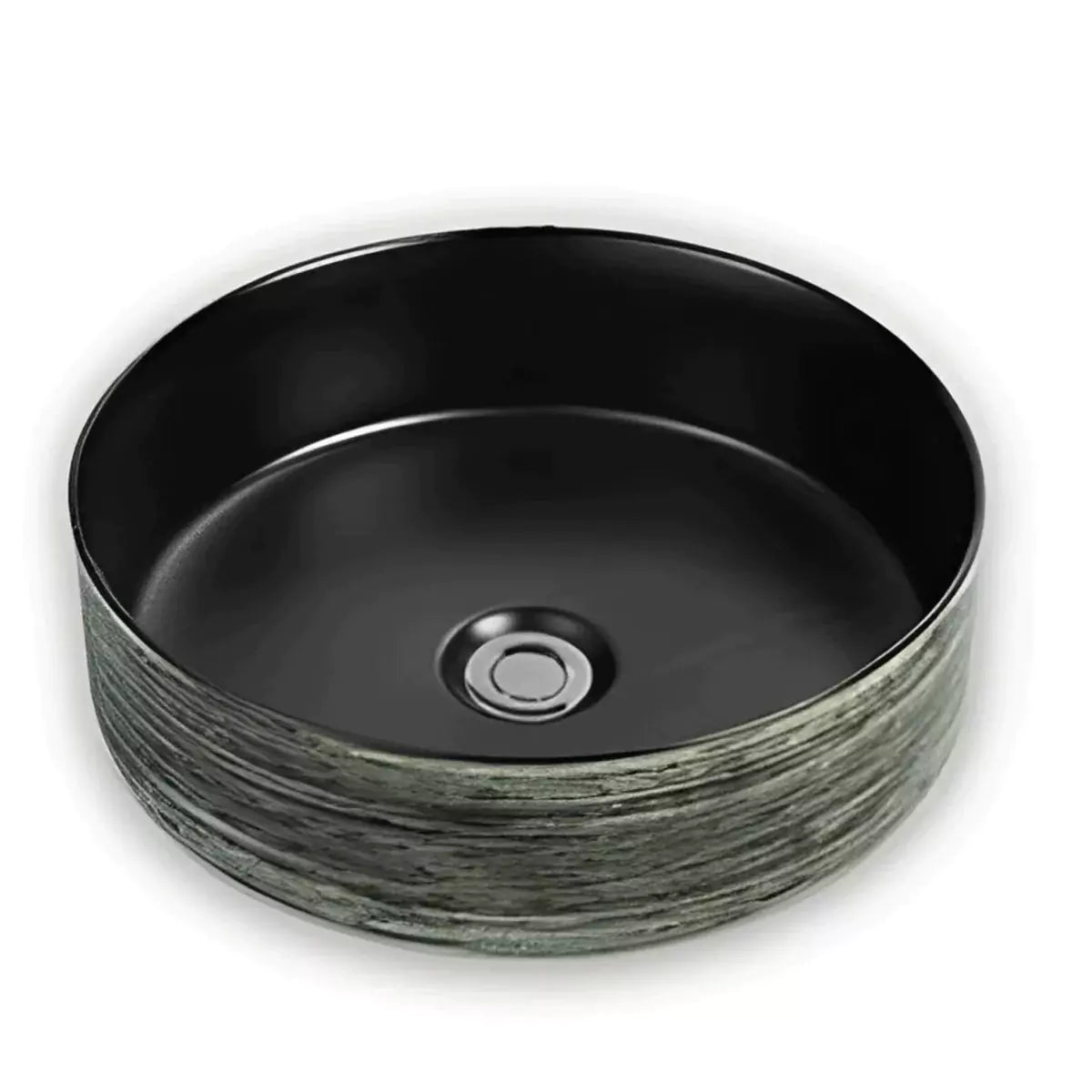 Chic 346mm Ceramic Basin: Matte Black & Green-PA3636GB