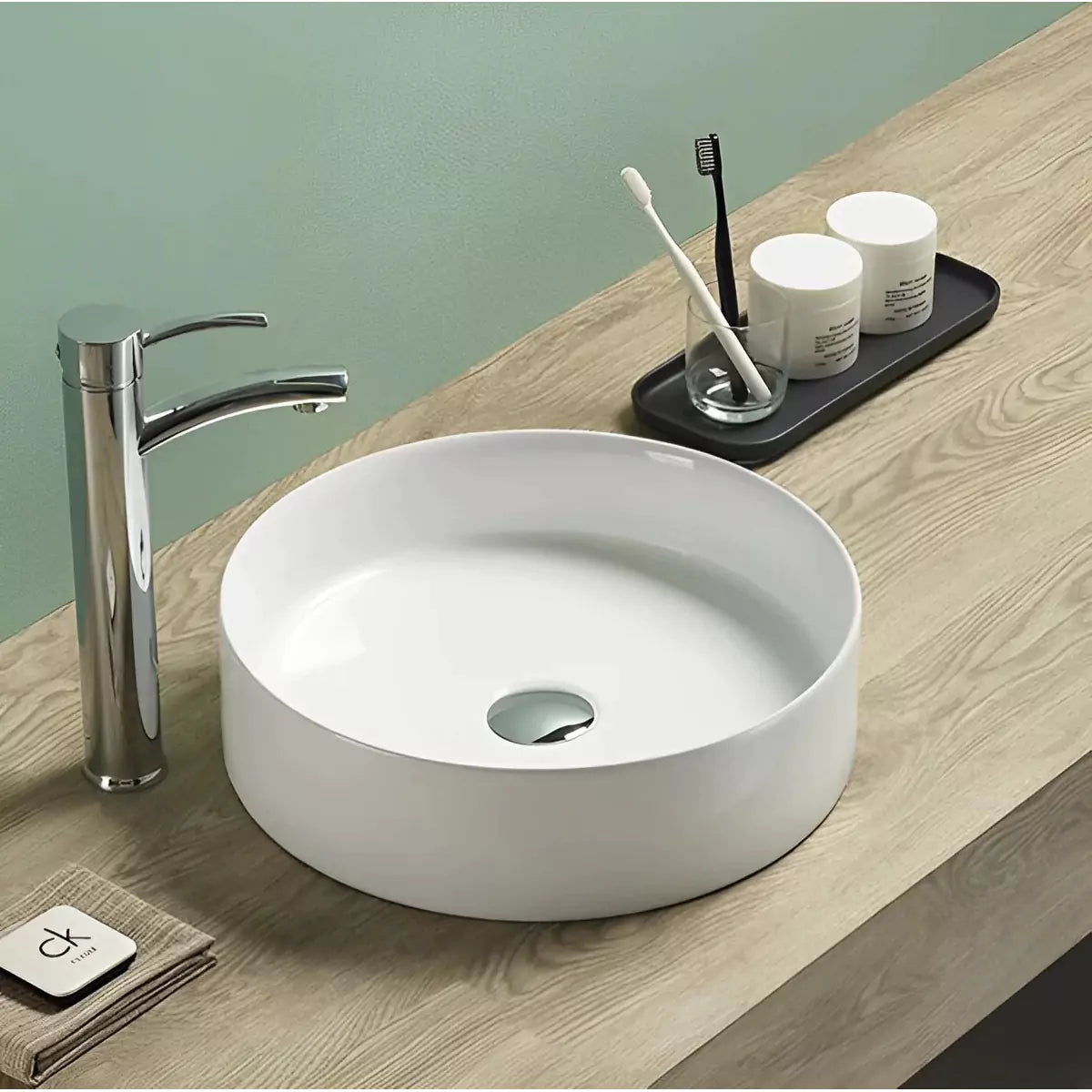 Glossy ceramic basin: 394mm Slim Design-Gloss White-PA3911