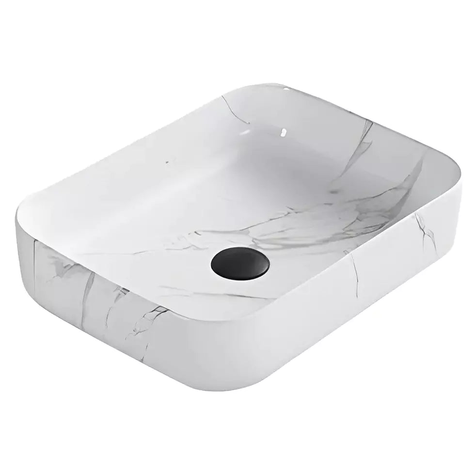 Sleek 500mm Ceramic Basin: Timeless Sophistication-Gloss White Carrara-PA5039MC