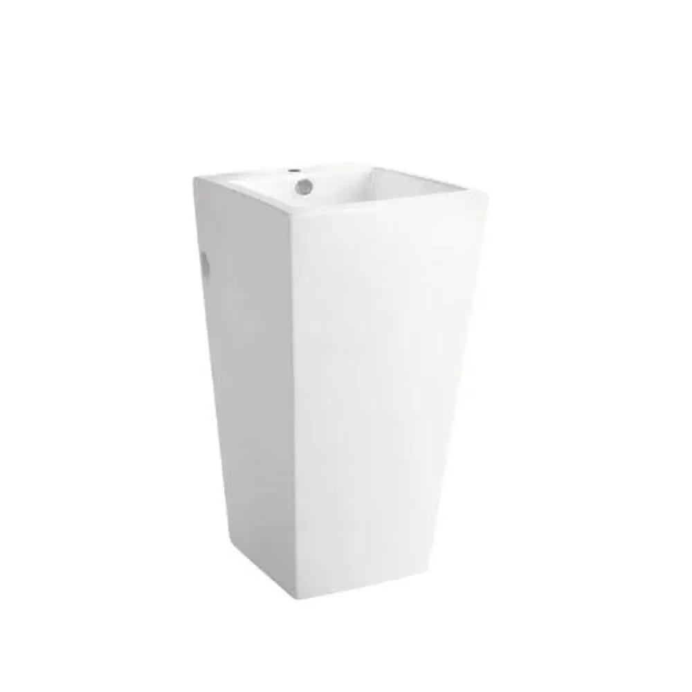 Glossy white freestanding ceramic basin, 510mm, with overflow.