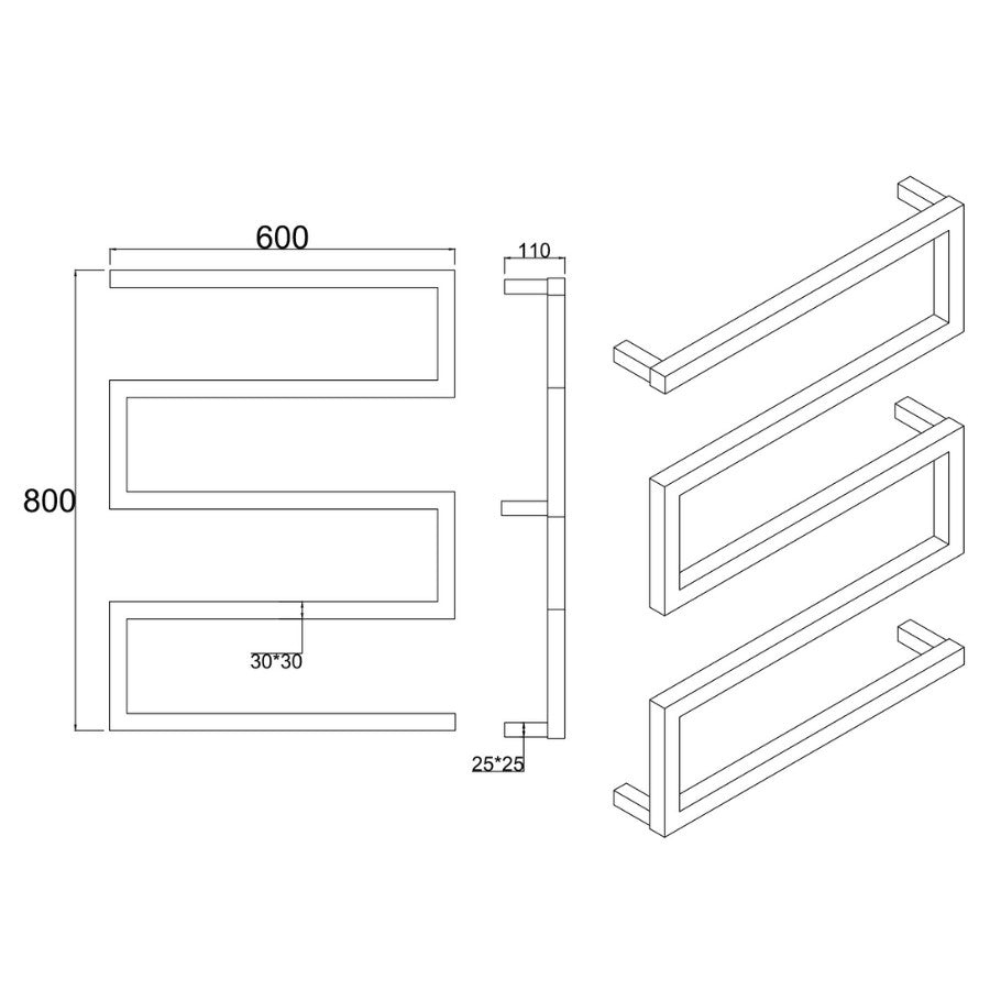 MS1 Heated Towel Rail-OND-MS1, size