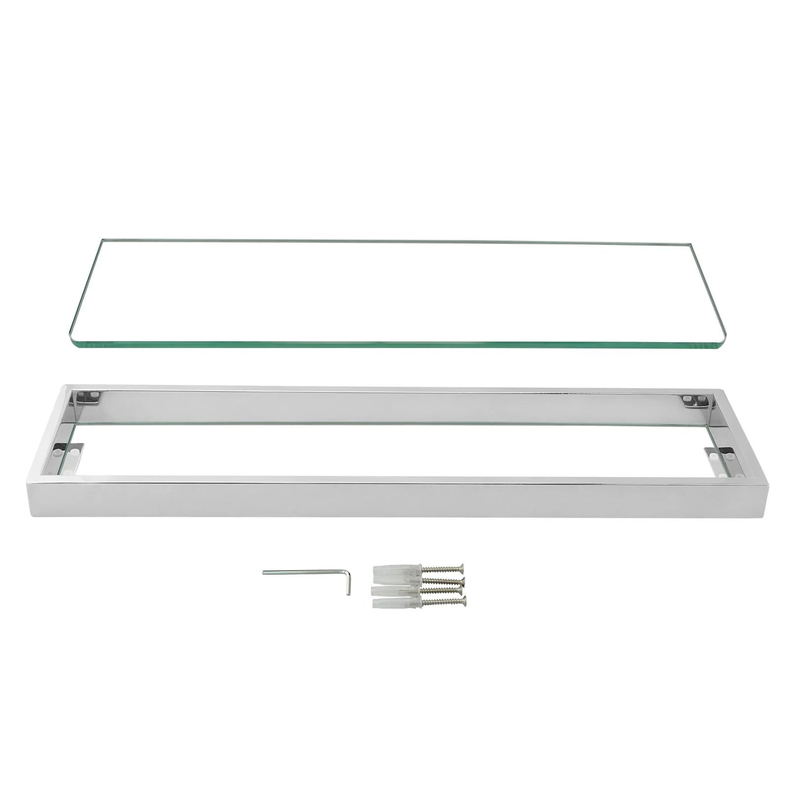 Ivano Series Glass Shelf 600mm: Elegant, Spacious Bathroom Storage Solution-Chrome-CH6414-TR, 3