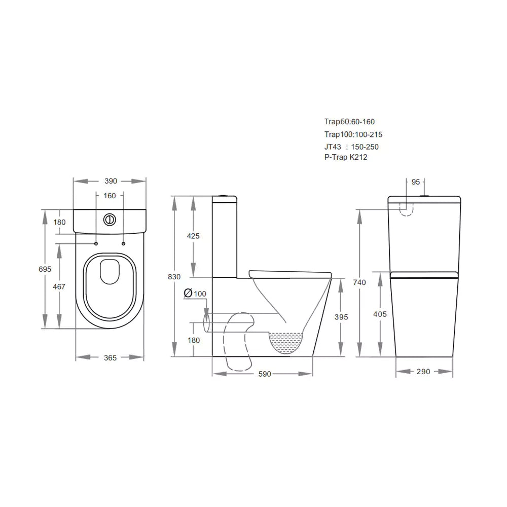 Kasey Back To Wall Toilet Suite: Modern, Space-Saving Design-Black-KDK008C-B/KDK008P-B