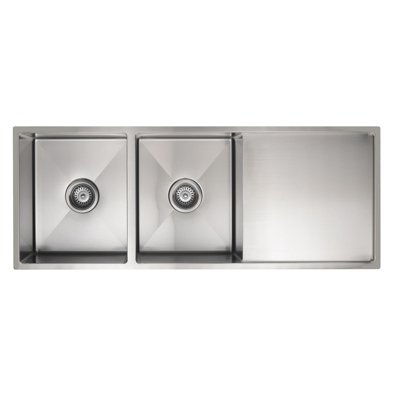 Kitchen Sink - Double Bowl & Drainboard 1160 x 440 - Brushed Nickel