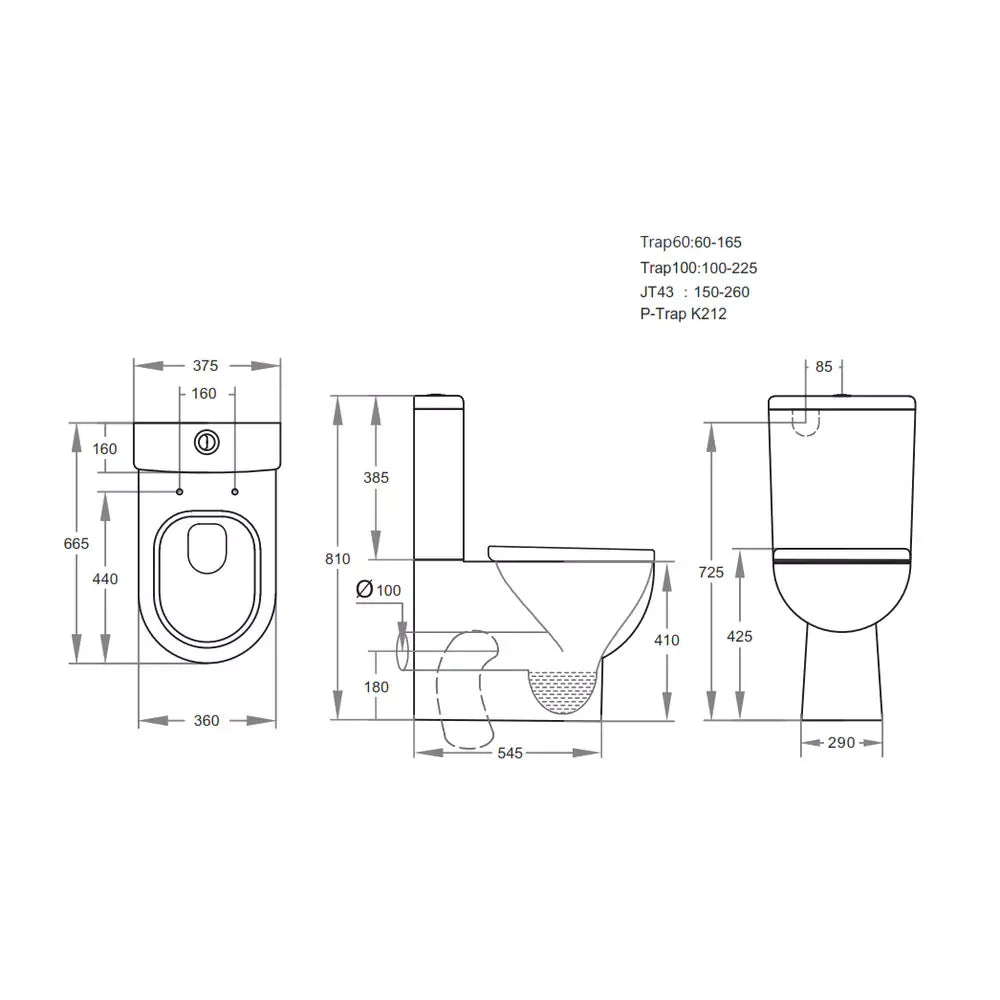 Mercury BTW Toilet Suite: Sleek Toilet Fixture-Gloss White-KDK014C/KDK014P