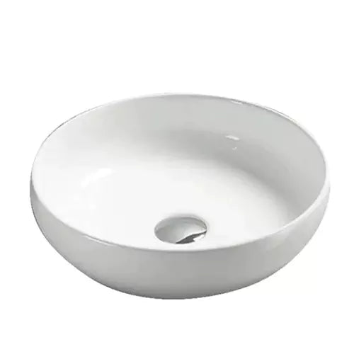White ceramic round art basin, 370mm Diameter, Above Counter-Gloss White-PA37378
