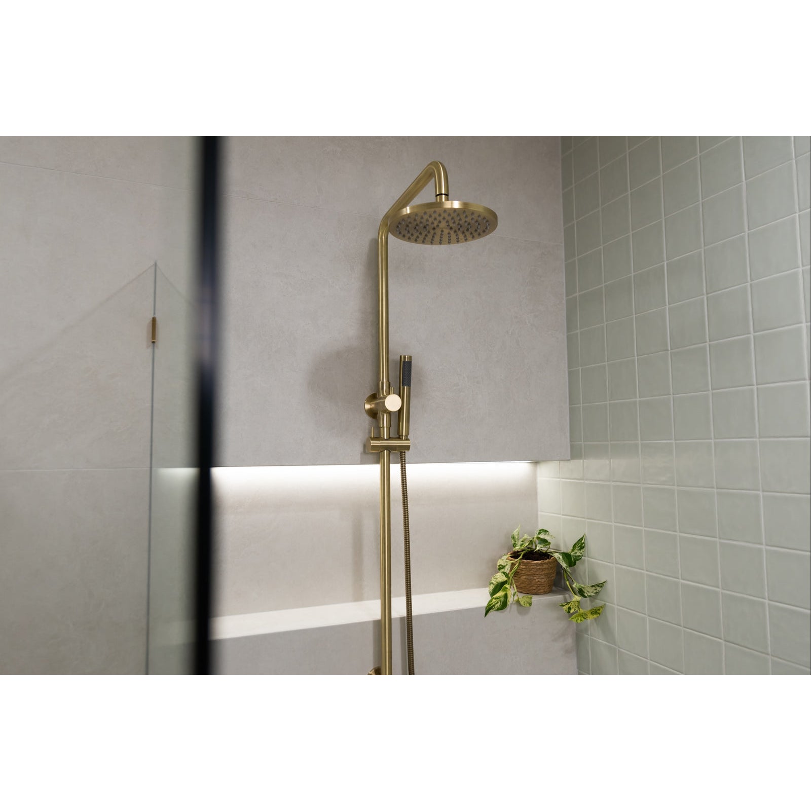 Round Combination Shower Rail 200mm Rose, Single Function Hand Shower - PVD Tiger Bronze