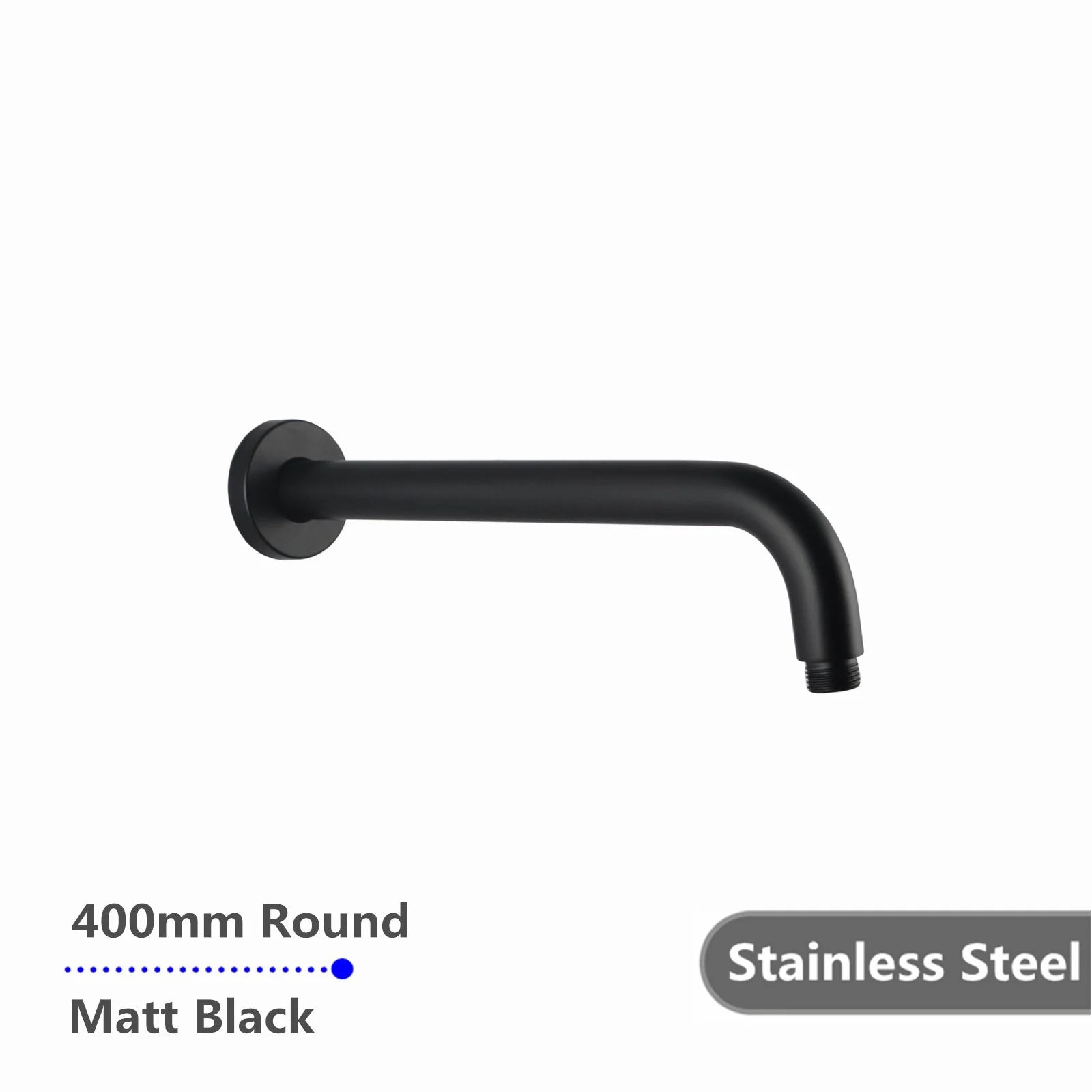 Stainless Steel Wall Shower Arm: 400mm Durable Round Design for Wall Mounting-Matte Black-OX0108.SA