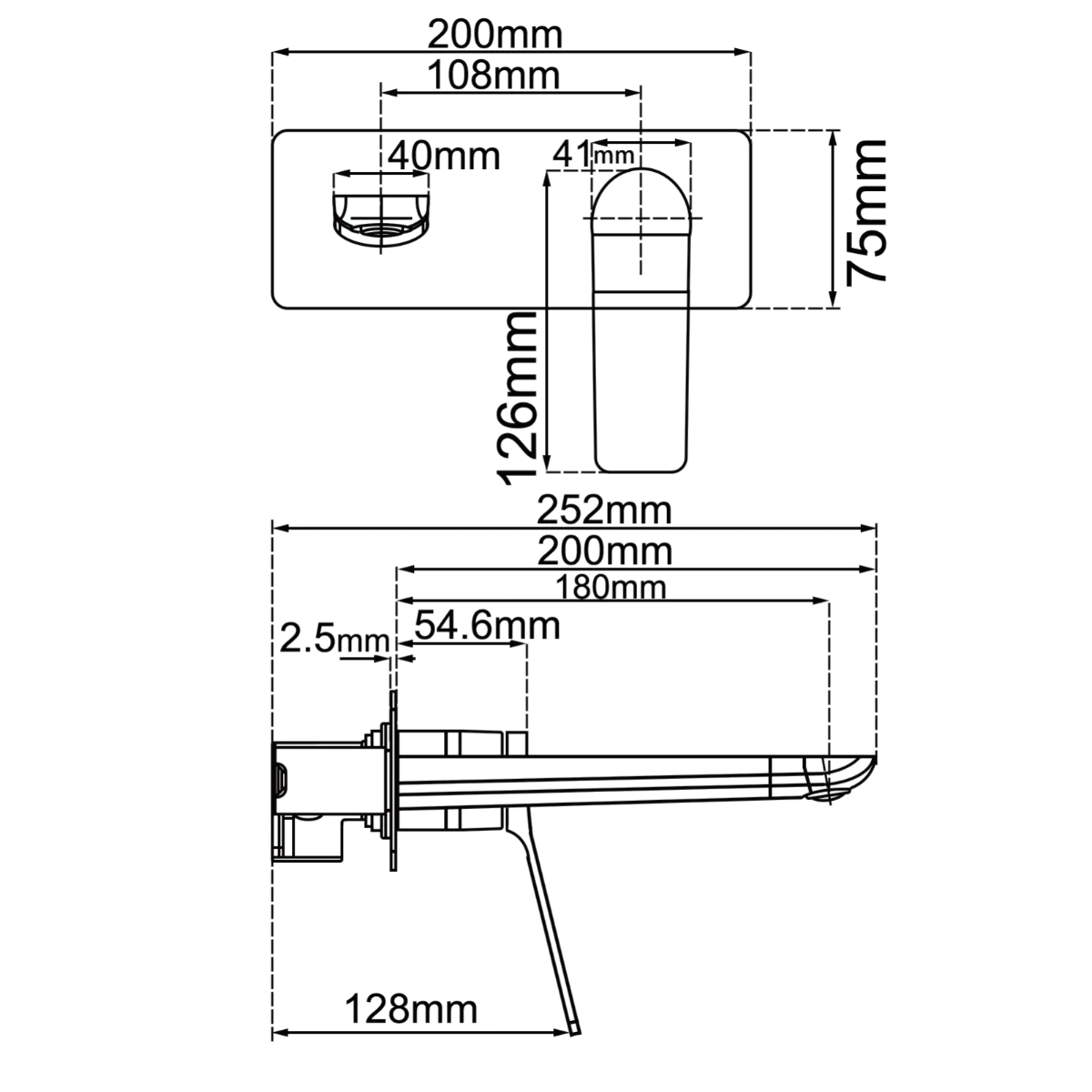 Black wall mixer with spout - Rushy Square design-OX0153-2-EX.BM