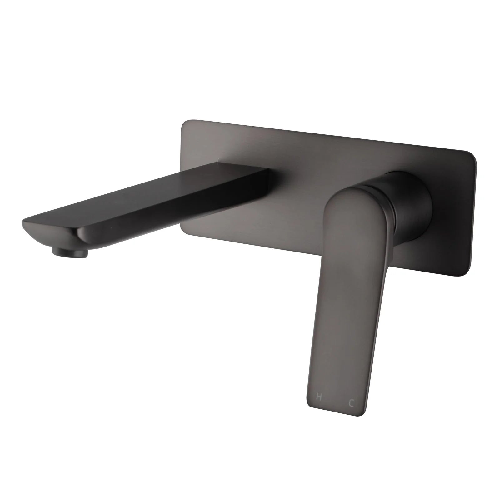 Refined brushed gun metal wall mixer with spout, highlighting the stylish Rushy Square design-BUGM0153-2-EX.BM