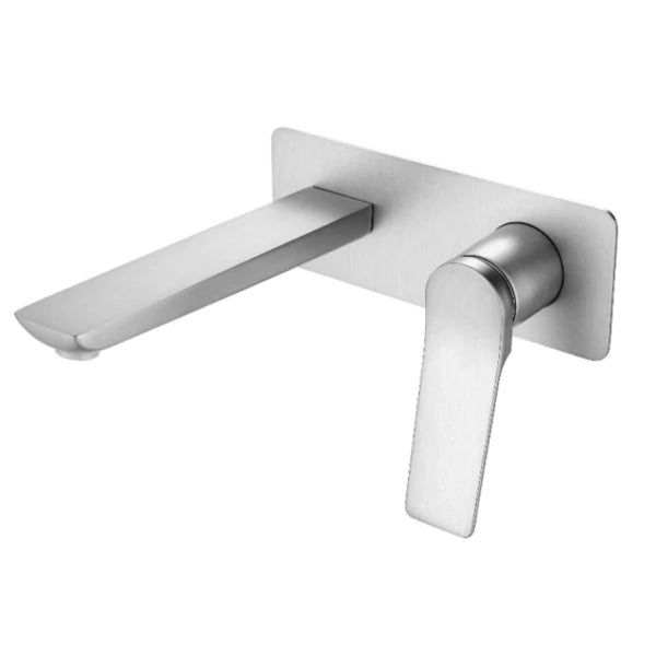 Sophisticated brushed nickel wall mixer with spout, showcasing the elegant Rushy Square design-BU0153-2-EX.BM