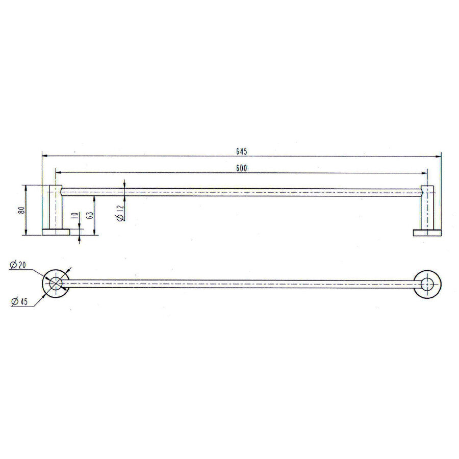 SINGLE Towel Rail - Stylish Bathroom Accessory 300324