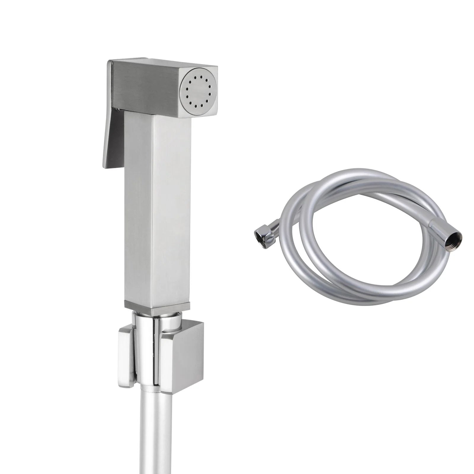 Square Brass Bidet Spray Kit with 1.2m PVC Hose: Compact and Durable-BU0009E.SH-Brushed Nickel