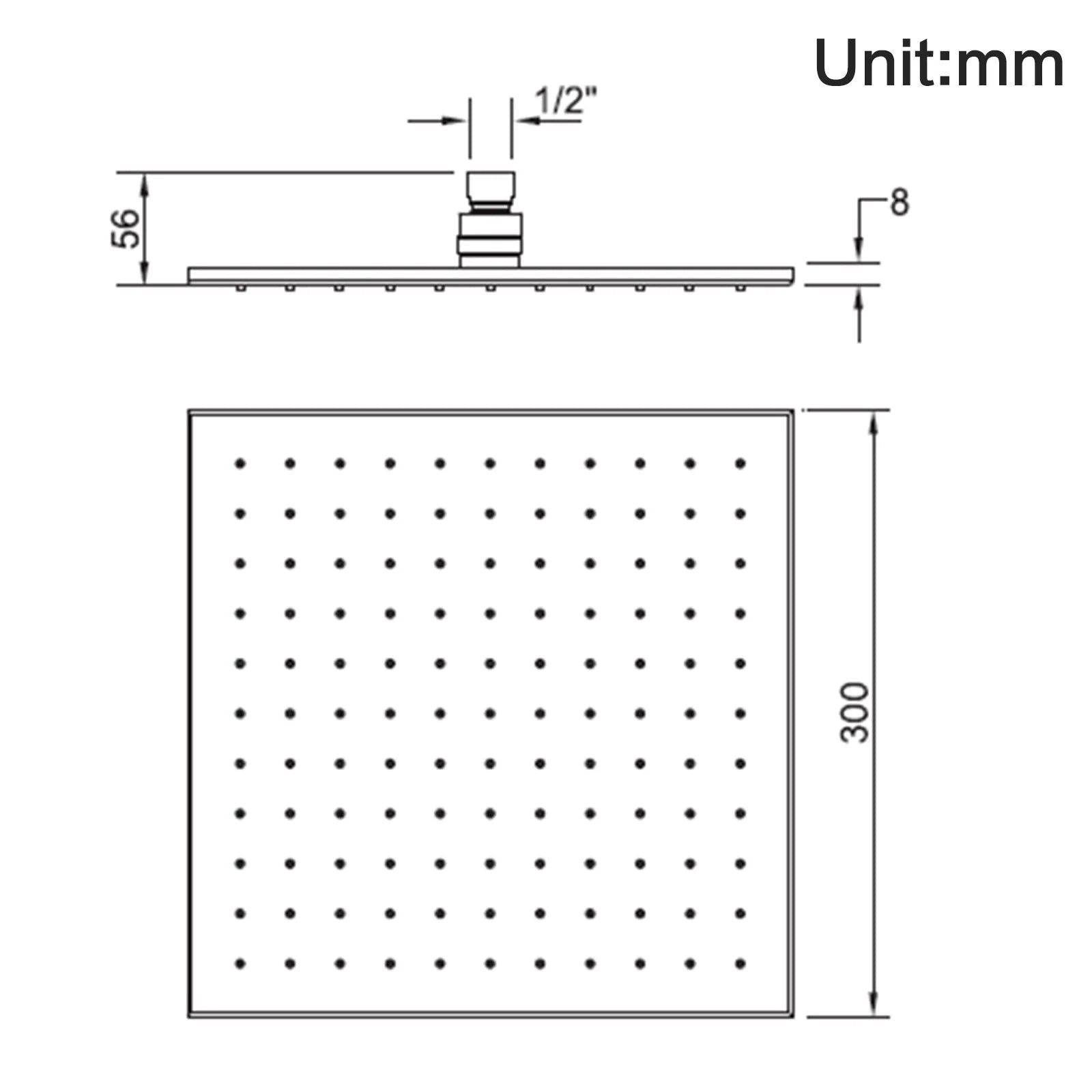 Square brass shower head: Luxurious Rainfall Design-300mm-Chrome-CH0133.SH