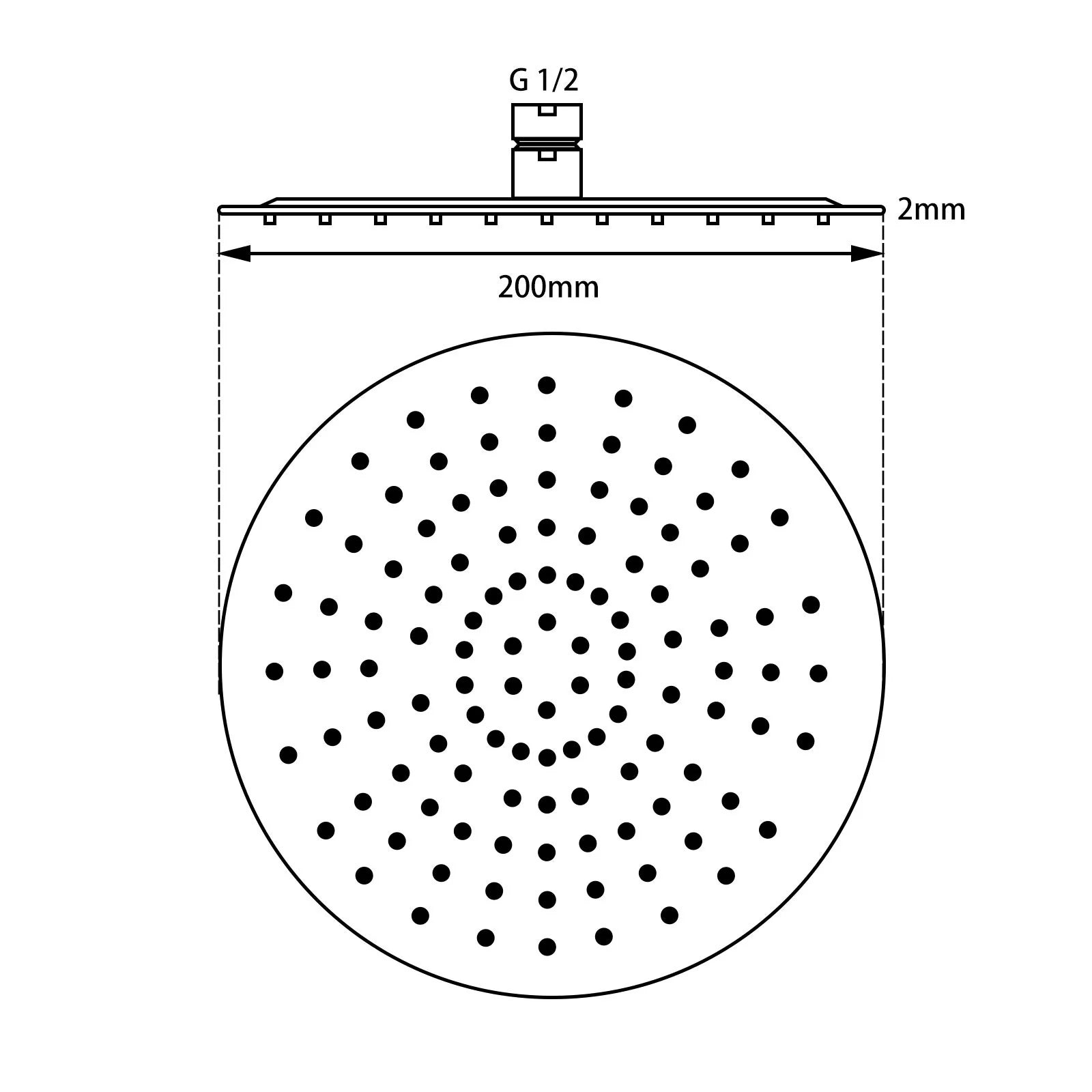 Super-Slim Round Rainfall Shower Head: Sleek Design, Wide Coverage-200mm-Chrome-CH0119.SH