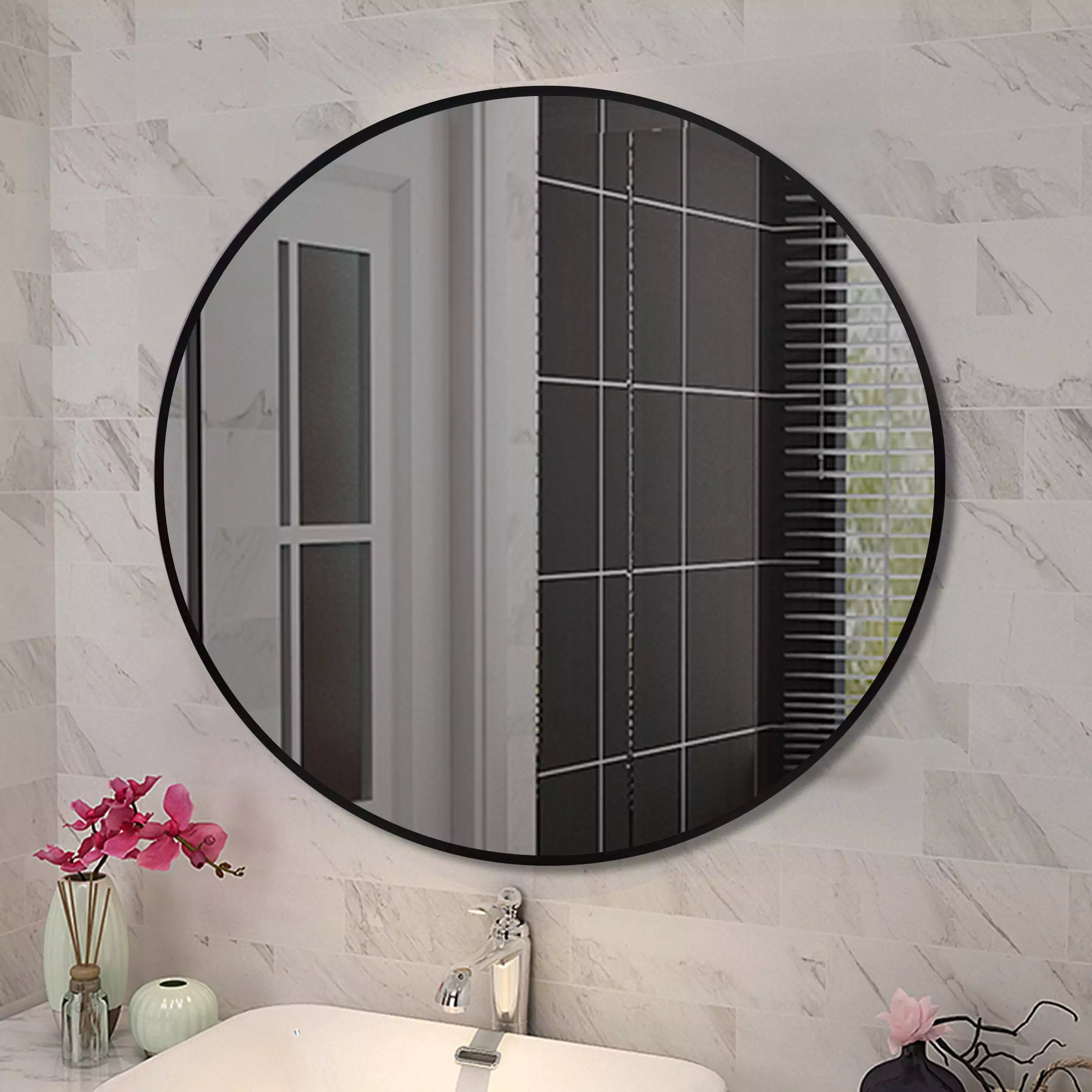 Chic Round Black Aluminum Wall Mirror For Modern And Stylish Interiors - T-600MRB
