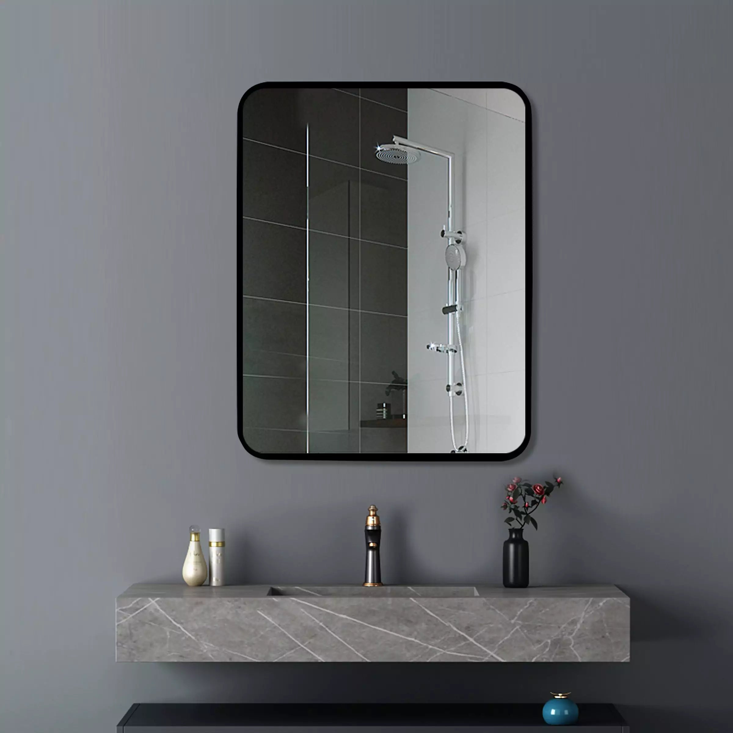 Square Black Aluminum Wall Mirror T-500MSB : Sleek Perfect For Modern Interiors
