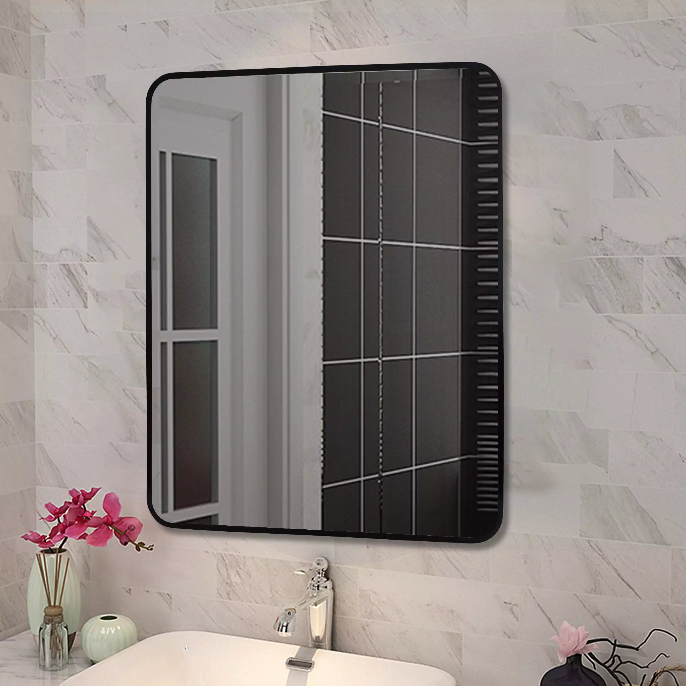 Square Black Aluminum Wall Mirror T-650MSB : Sleek Perfect For Modern Interiors