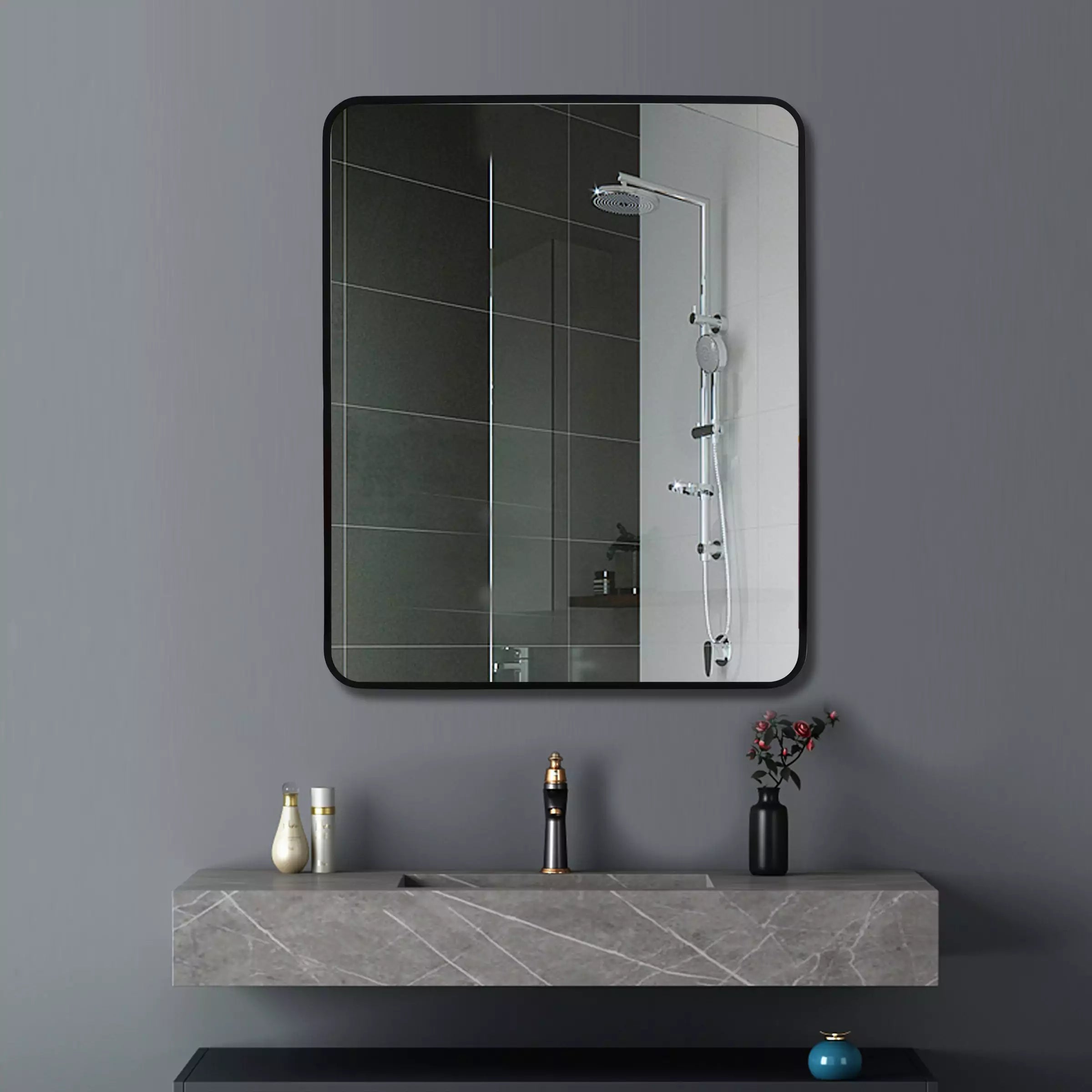 Square Black Aluminum Wall Mirror T-650MSB : Sleek Perfect For Modern Interiors