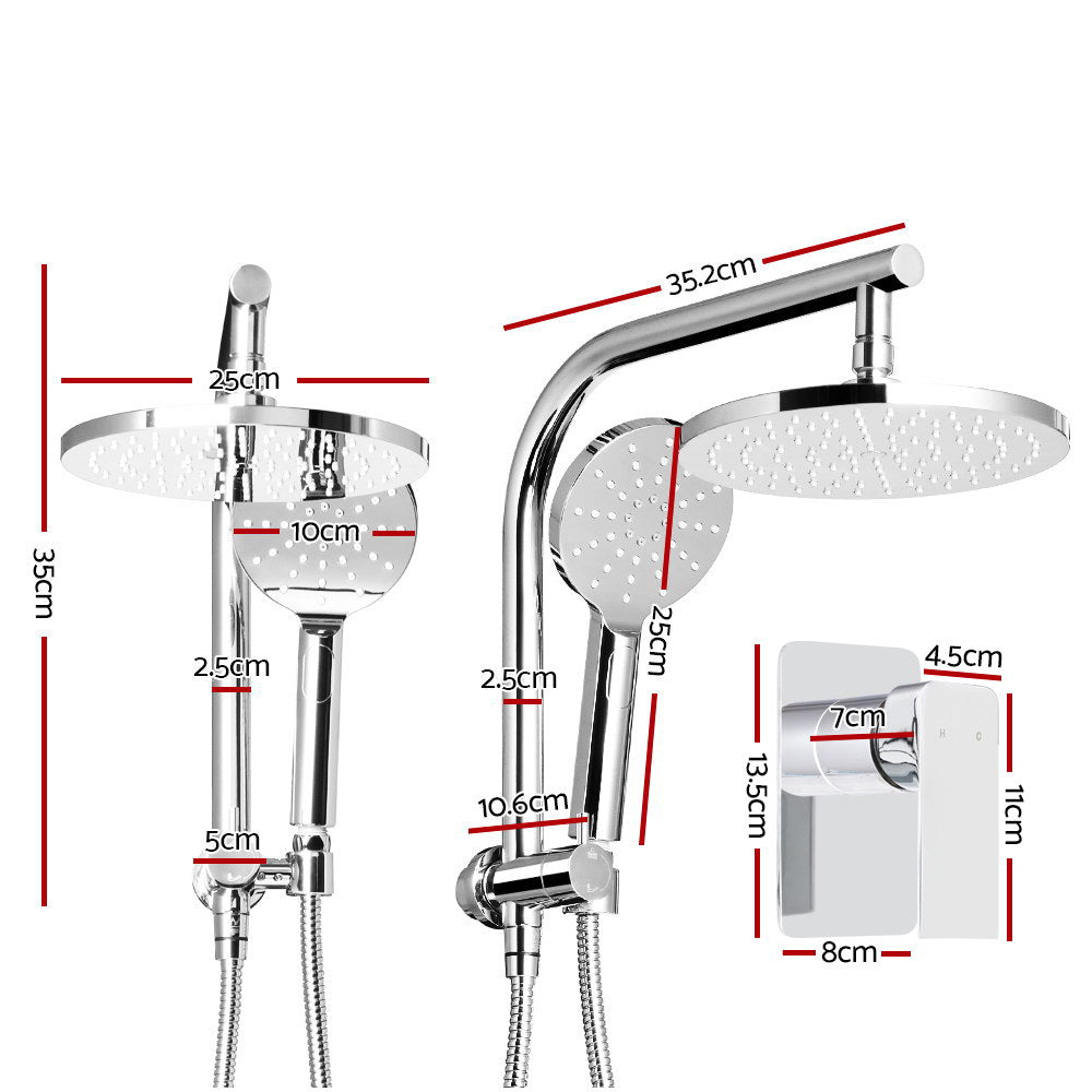 Cefito 9'' Rain Shower Head Set Handheld Round High Pressure Mixer Tap Chome