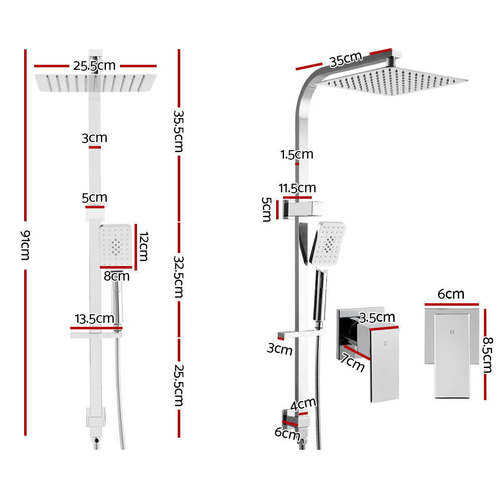 Cefito 10'' Rain Shower Head Set Handheld Square High Pressure Twins Tap Chrome