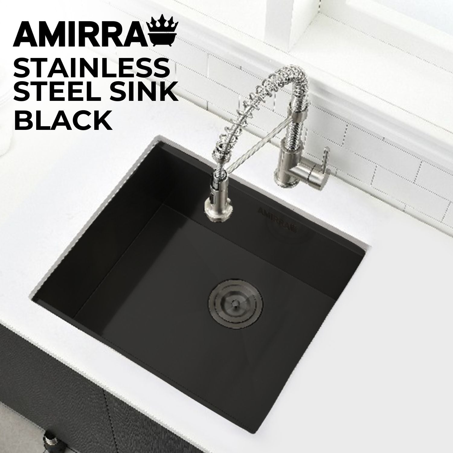 AMIRRA Kitchen Stainless Steel Sink 440mm x 440mm with Nano Coating (Silver Black)